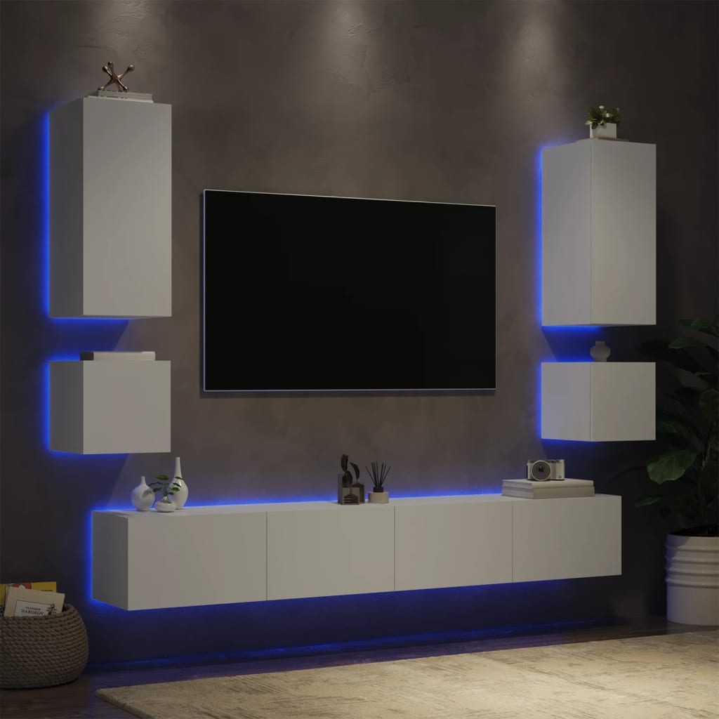 vidaXL 6-Piece TV Wall Unit Set with LED Lighting White