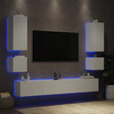 vidaXL 6-Piece TV Wall Unit Set with LED Lighting White
