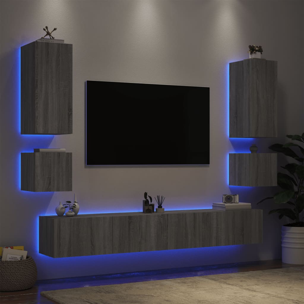 vidaXL 6-Piece TV Wall Unit Set with LED Lighting White