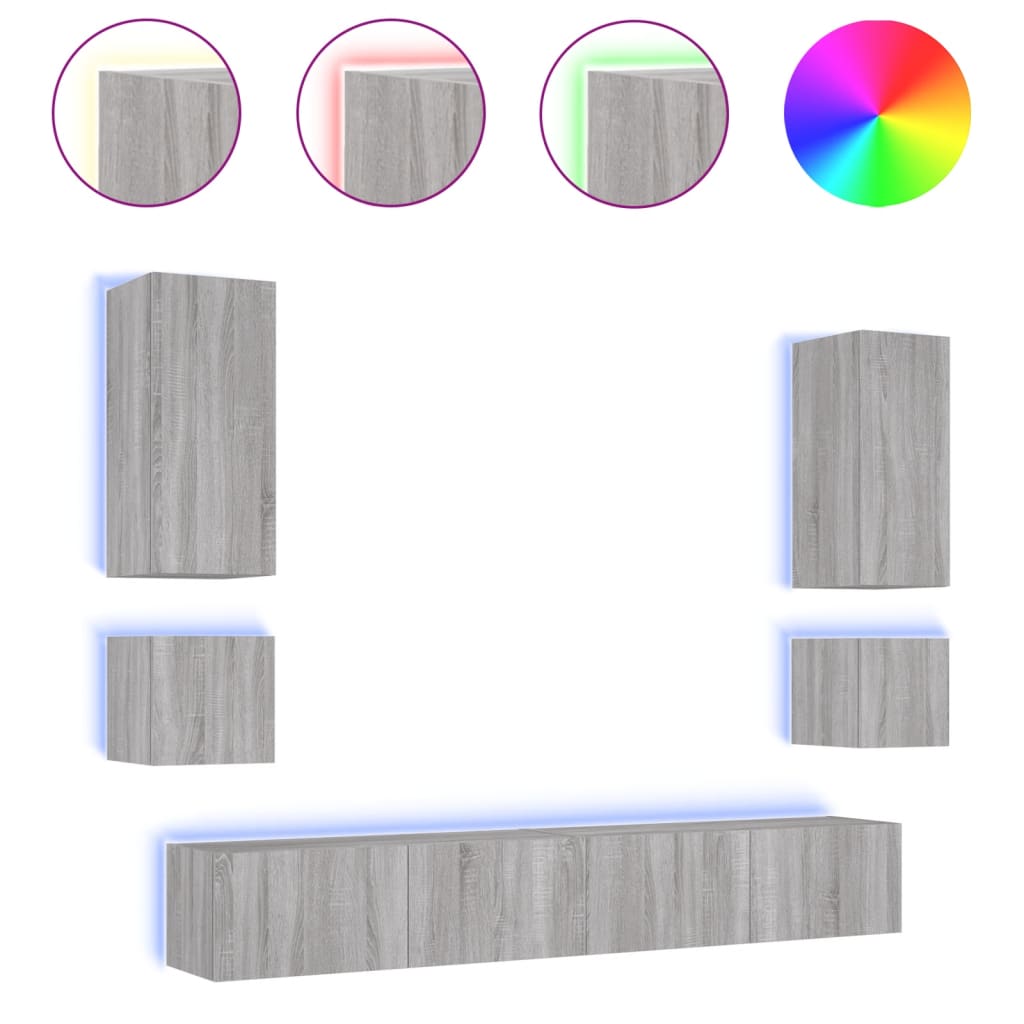 vidaXL 6-Piece TV Wall Unit Set with LED Lighting White