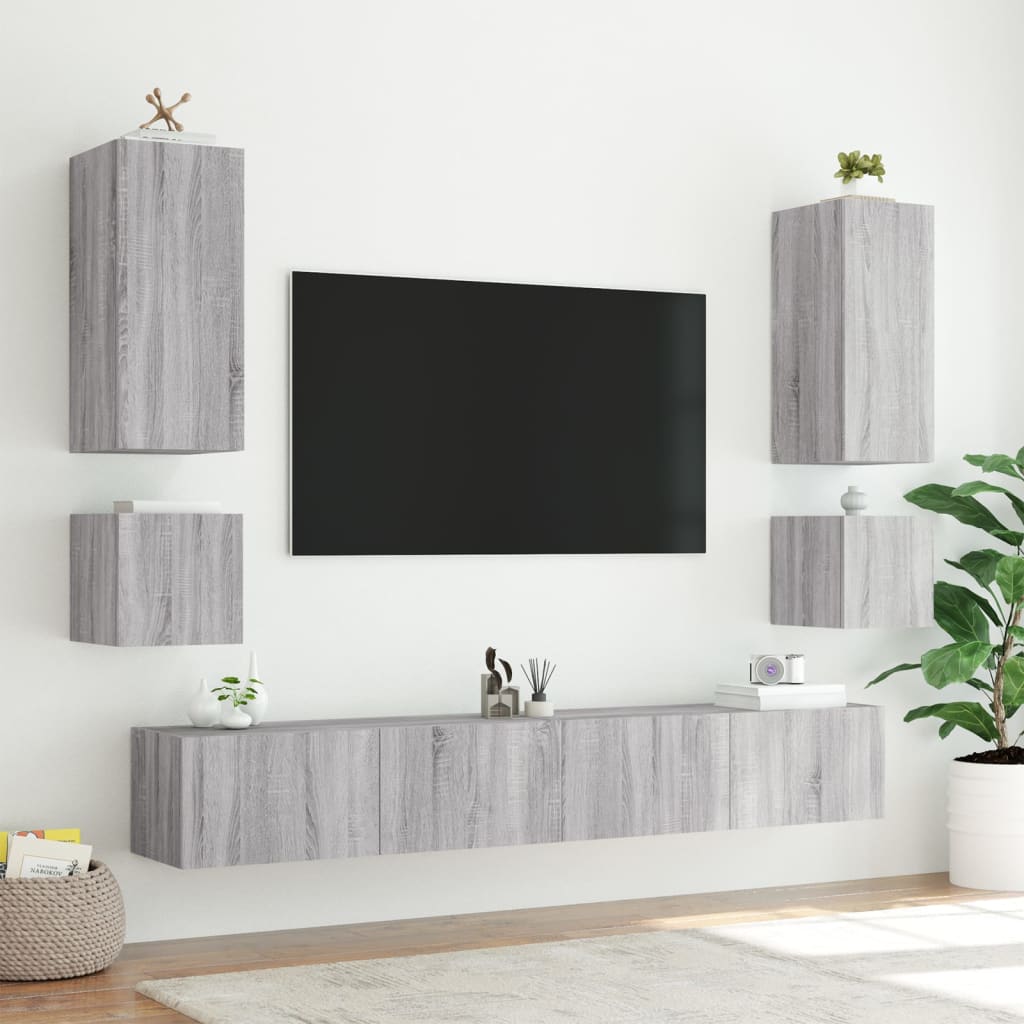 vidaXL 6-Piece TV Wall Unit Set with LED Lighting White