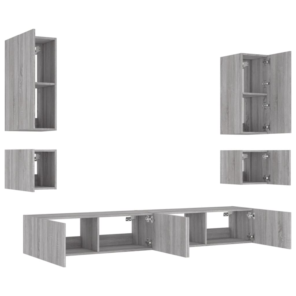 vidaXL 6-Piece TV Wall Unit Set with LED Lighting White