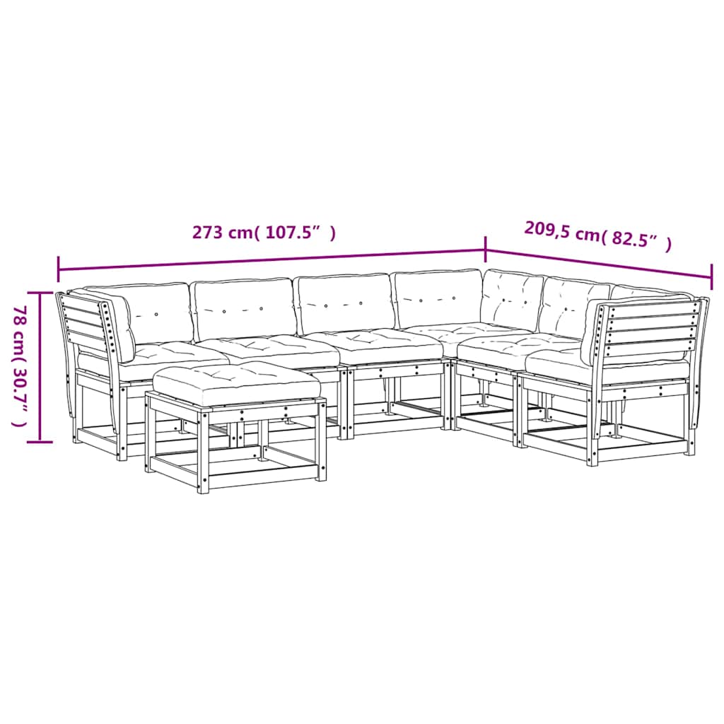 vidaXL 7-Piece Lounge Set with Cushions Solid Pine Wood
