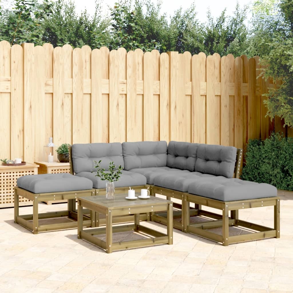 vidaXL 5-delige Loungeset met kussens massief grenenhout