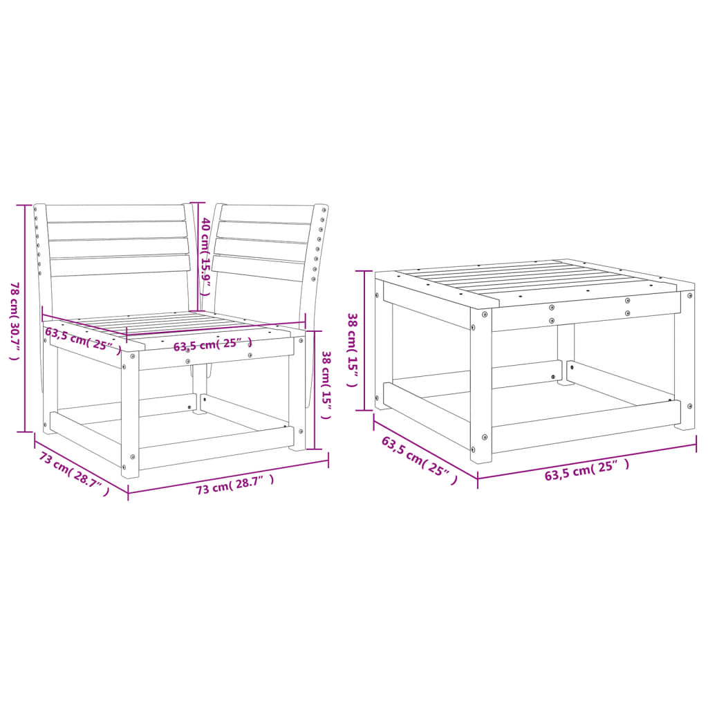 vidaXL 3-delige Loungeset massief grenenhout