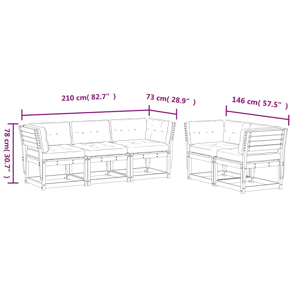 vidaXL 5-Piece Lounge Set Solid Pine Wood