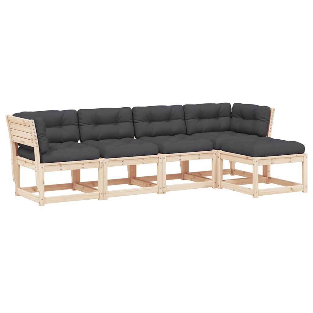 vidaXL 5-delige Loungeset met kussens massief grenenhout