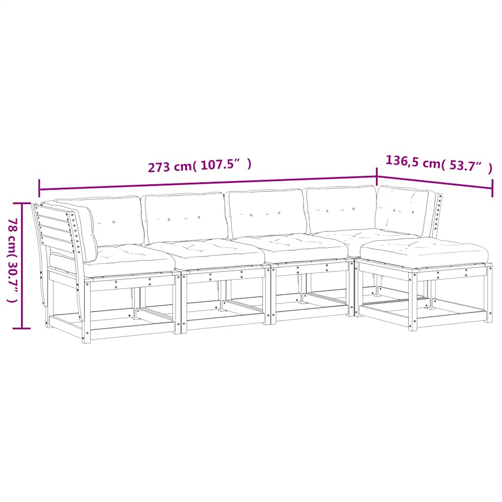 vidaXL 5-delige Loungeset met kussens massief grenenhout