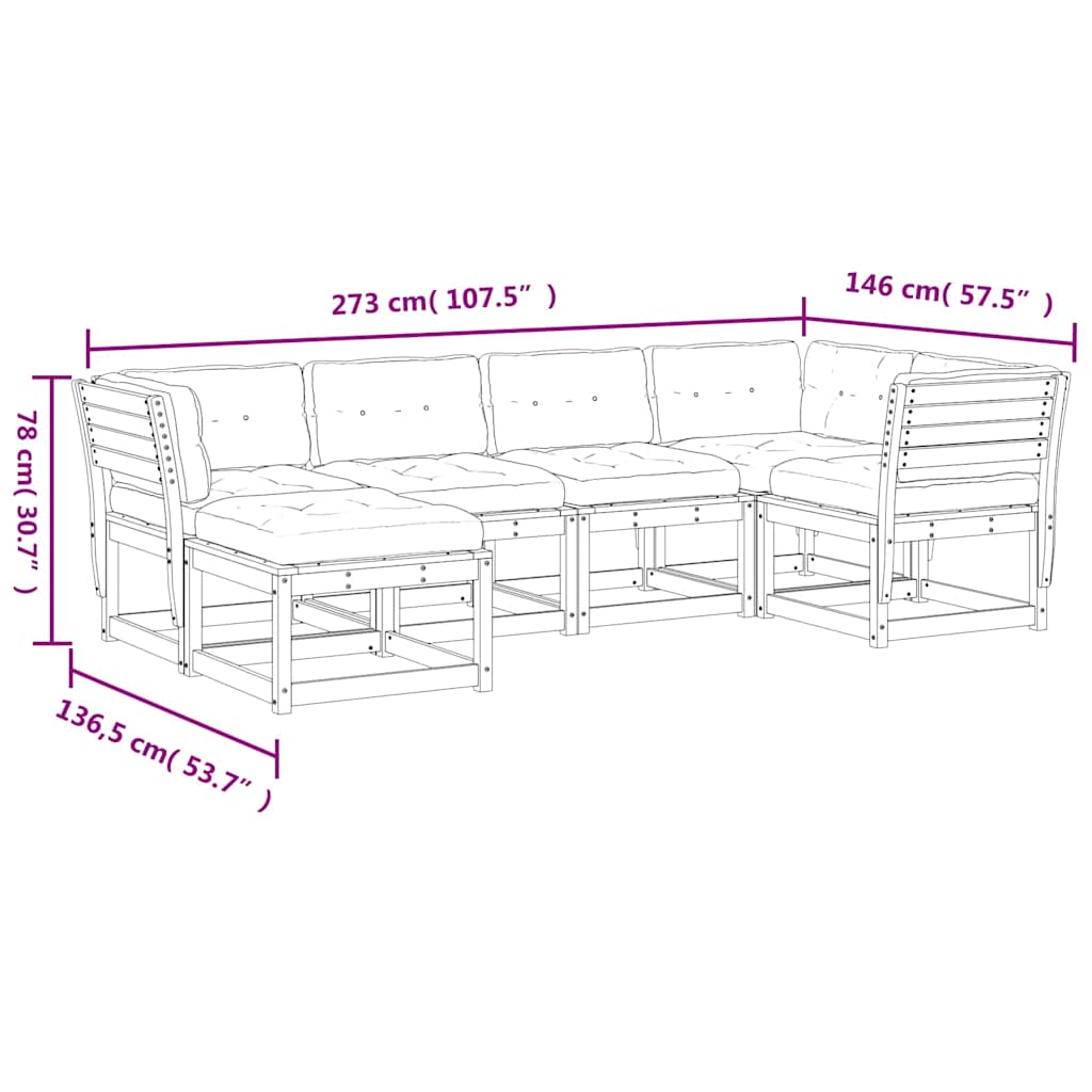 vidaXL 6-Piece Lounge Set Solid Pine Wood