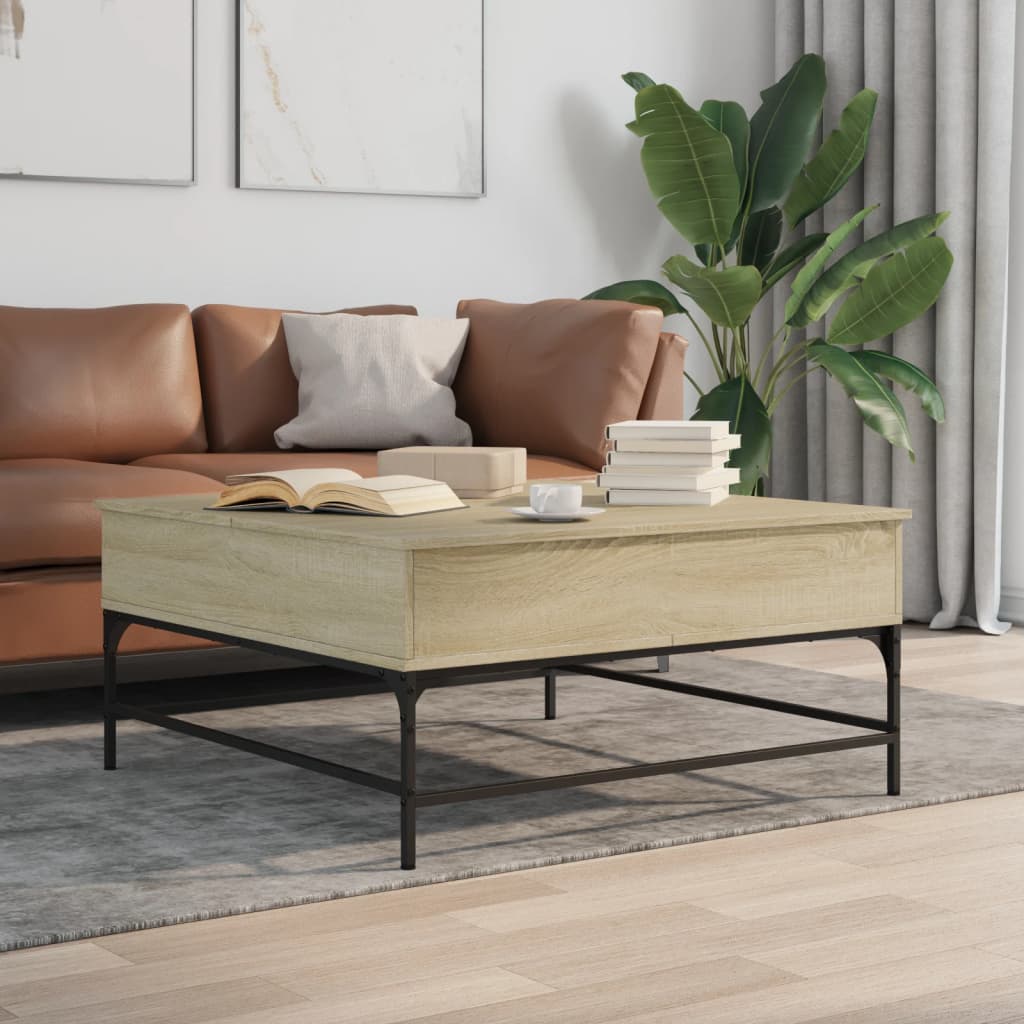 vidaXL Salontafel 95x95x45 cm bewerkt hout en metaal zwart