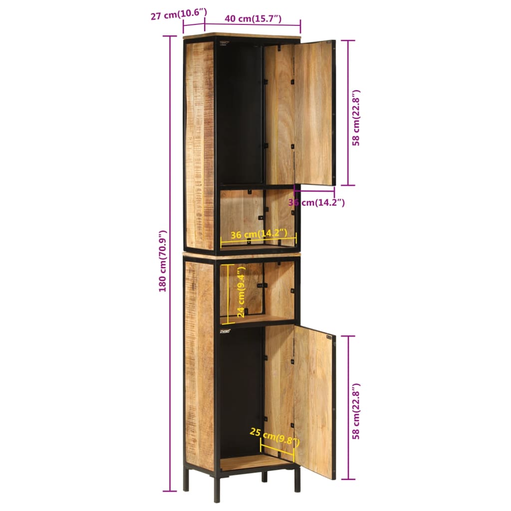 vidaXL Badkamerkast 40x27x180 cm ijzer en massief mangohout