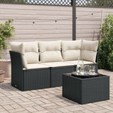 vidaXL 3-delige Loungeset met kussens poly rattan zwart