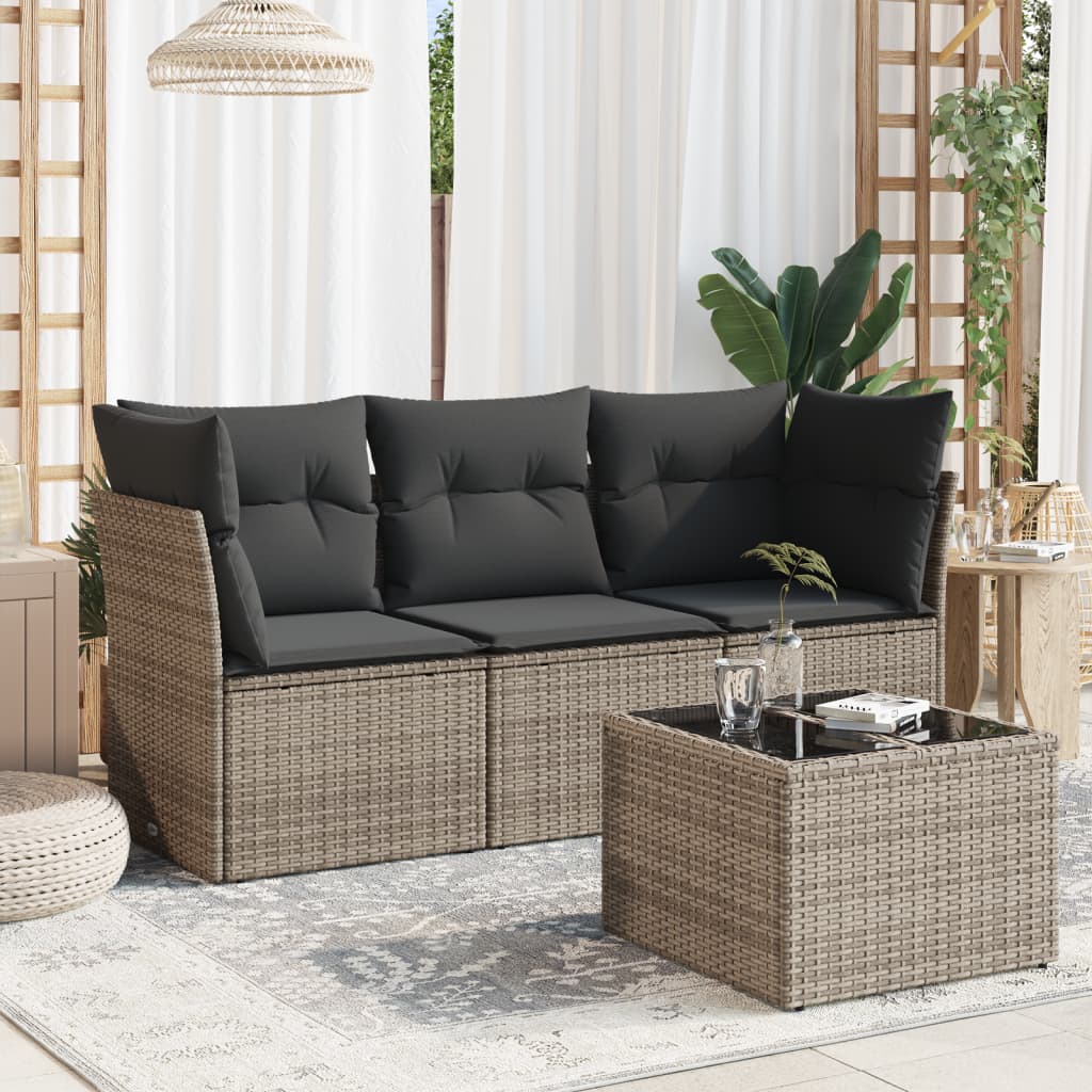 vidaXL 3-delige Loungeset met kussens poly rattan zwart