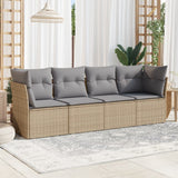 vidaXL 4-delige Loungeset met kussens poly rattan zwart