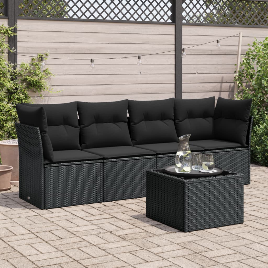 vidaXL 4-delige Loungeset met kussens poly rattan zwart