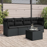 vidaXL 4-delige Loungeset met kussens poly rattan zwart