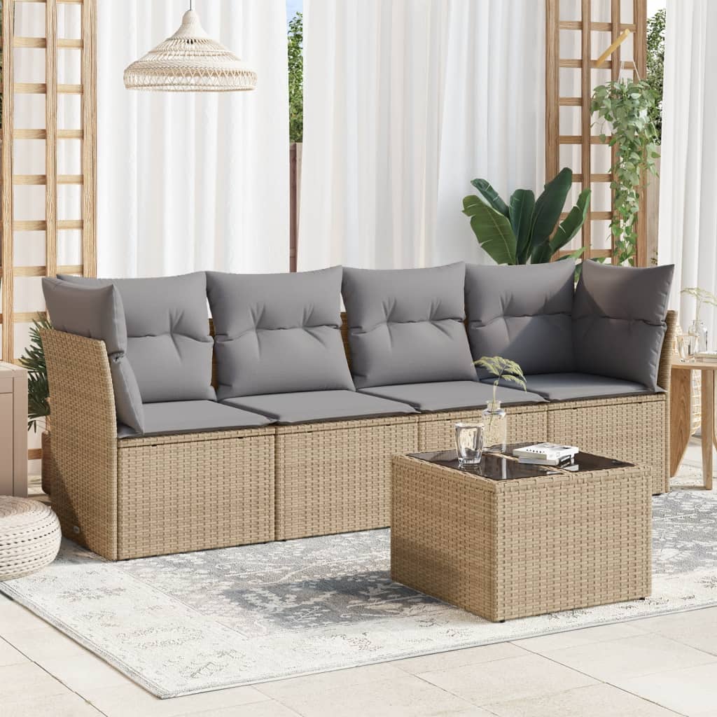 vidaXL 4-delige Loungeset met kussens poly rattan zwart