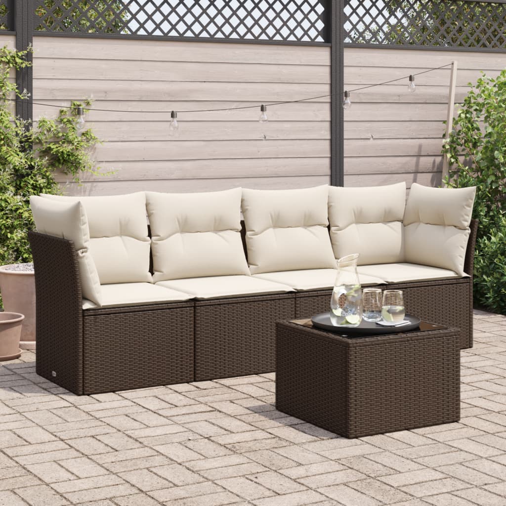 vidaXL 4-delige Loungeset met kussens poly rattan zwart