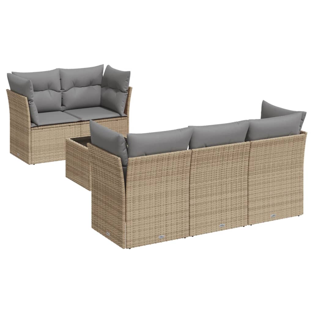 vidaXL 6-delige Loungeset met kussens poly rattan zwart