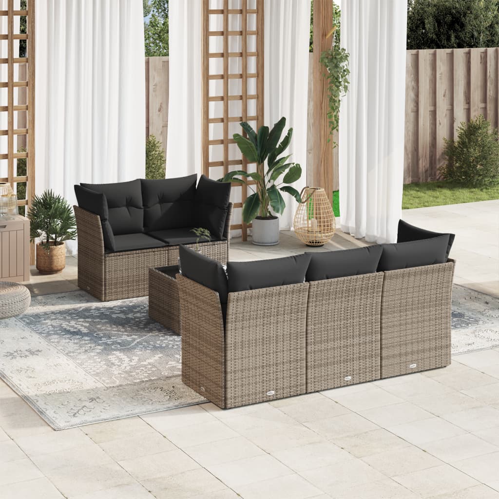 vidaXL 6-delige Loungeset met kussens poly rattan zwart