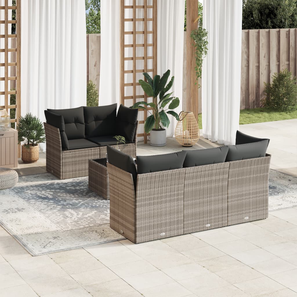vidaXL 6-delige Loungeset met kussens poly rattan zwart