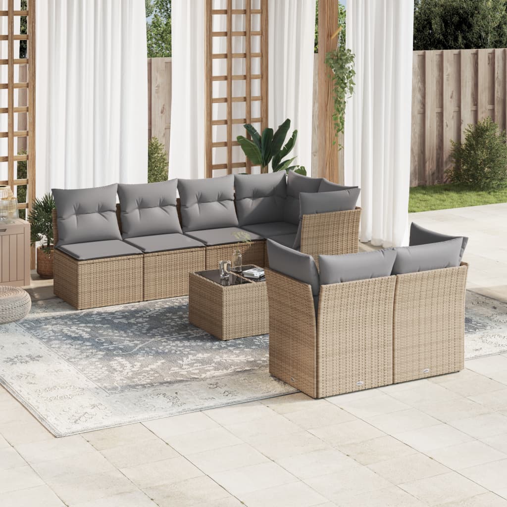 vidaXL 8-delige Loungeset met kussens poly rattan zwart