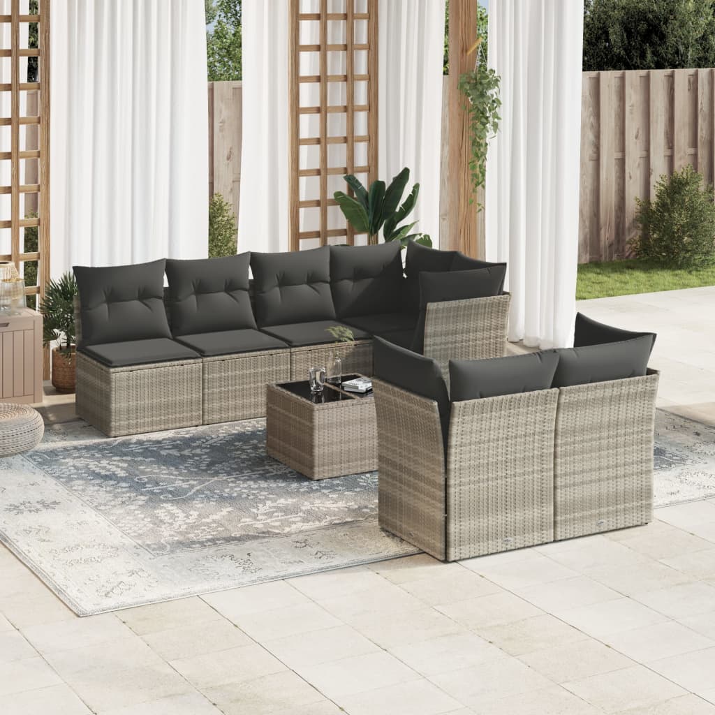 vidaXL 8-delige Loungeset met kussens poly rattan zwart
