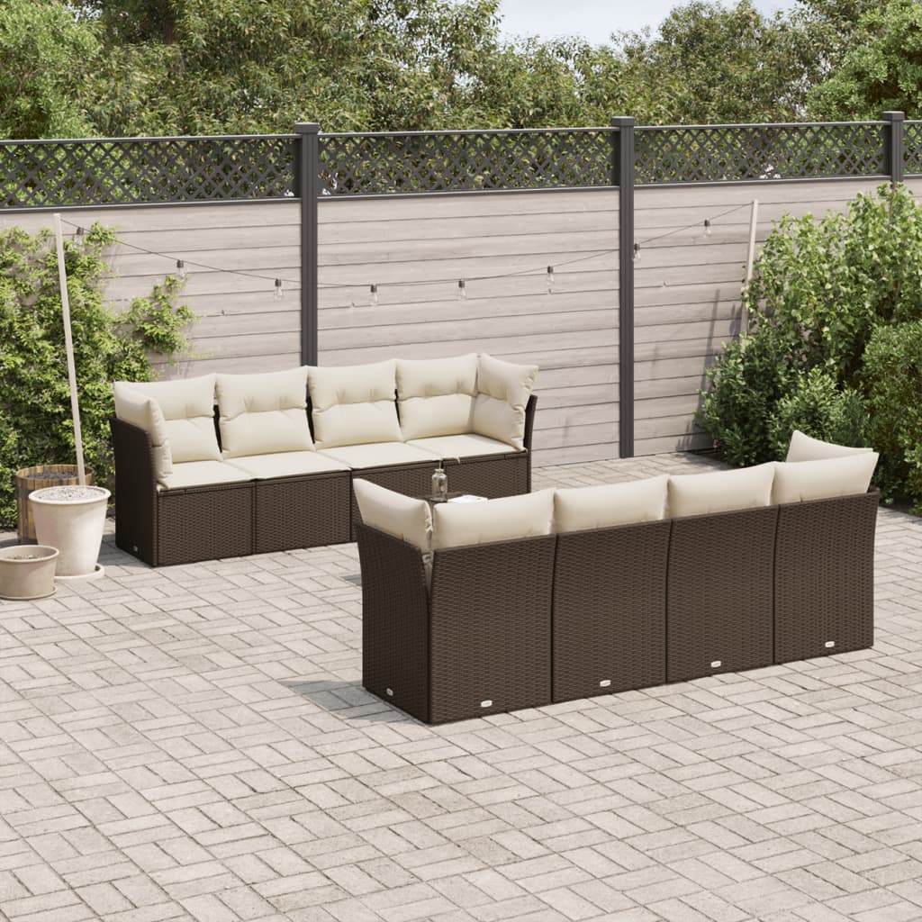 vidaXL 9-delige Loungeset met kussens poly rattan zwart