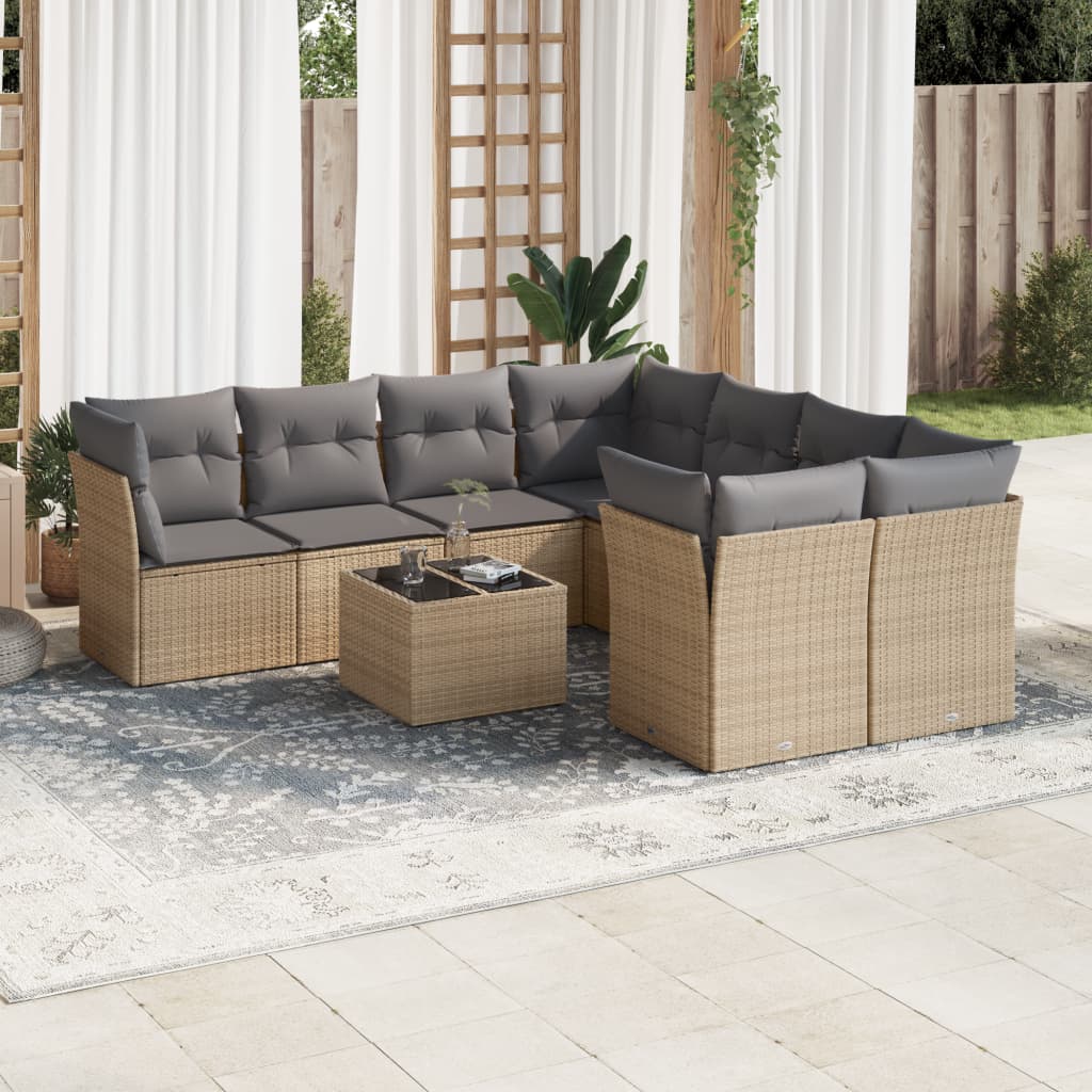 vidaXL 9-delige Loungeset met kussens poly rattan zwart