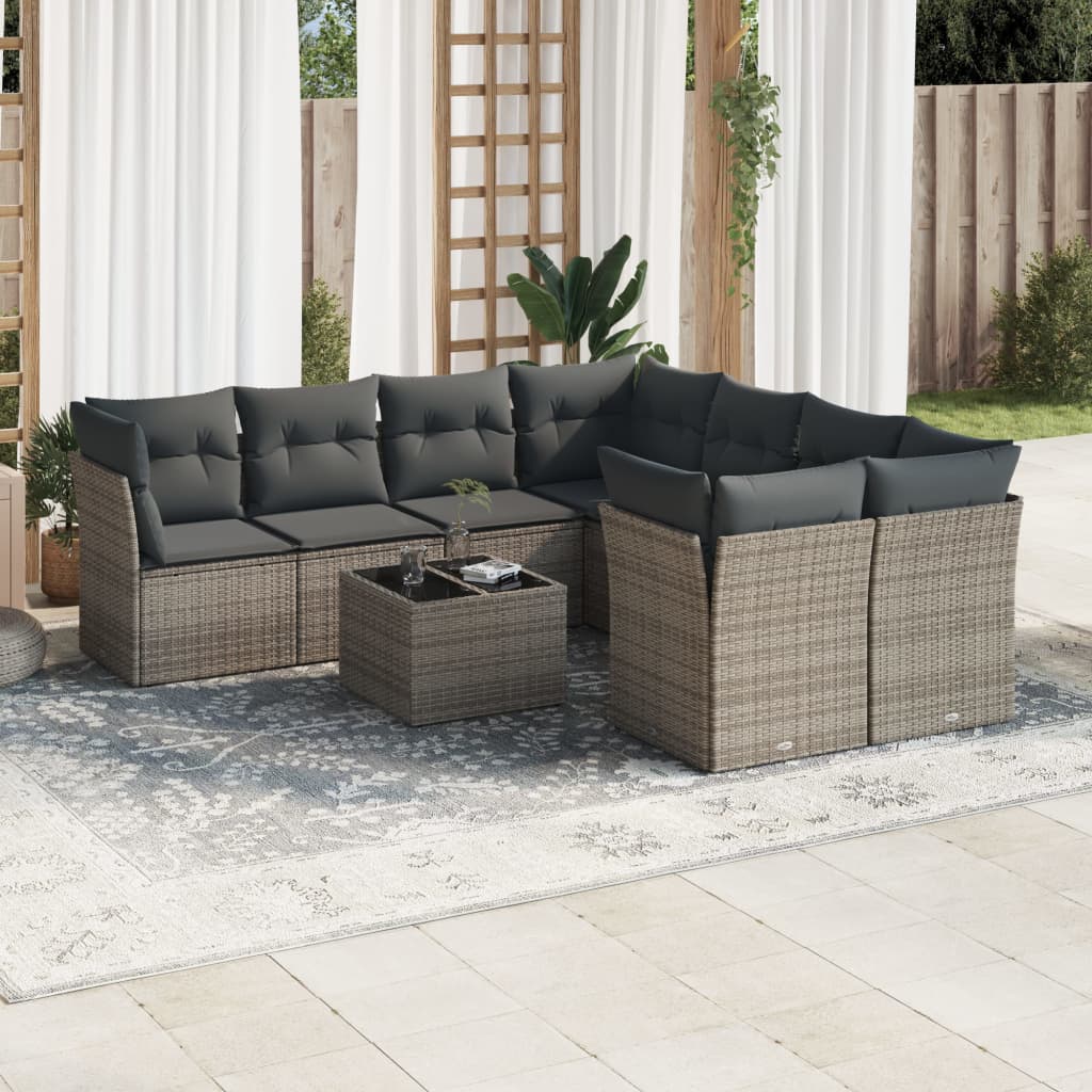 vidaXL 9-delige Loungeset met kussens poly rattan zwart