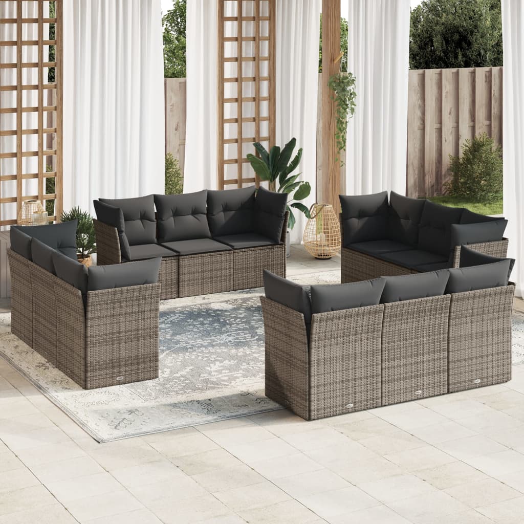 vidaXL 12-delige Loungeset met kussens poly rattan zwart
