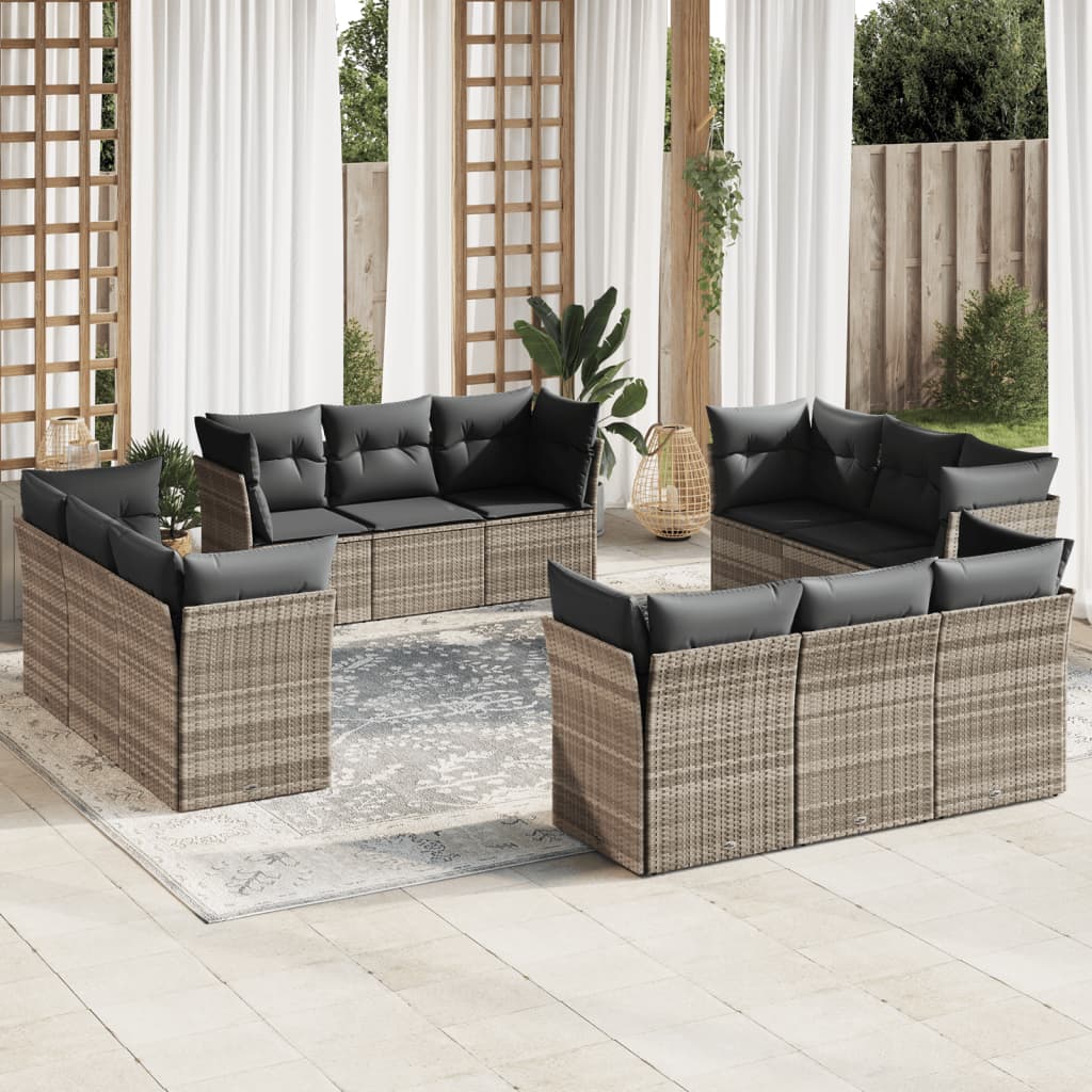 vidaXL 12-delige Loungeset met kussens poly rattan zwart