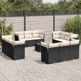vidaXL 12-delige Loungeset met kussens poly rattan zwart