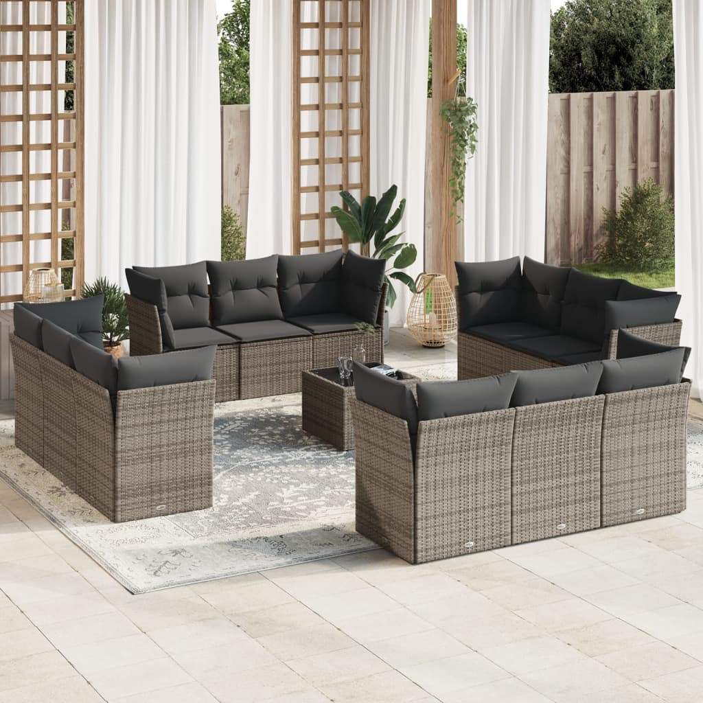 vidaXL 12-delige Loungeset met kussens poly rattan zwart