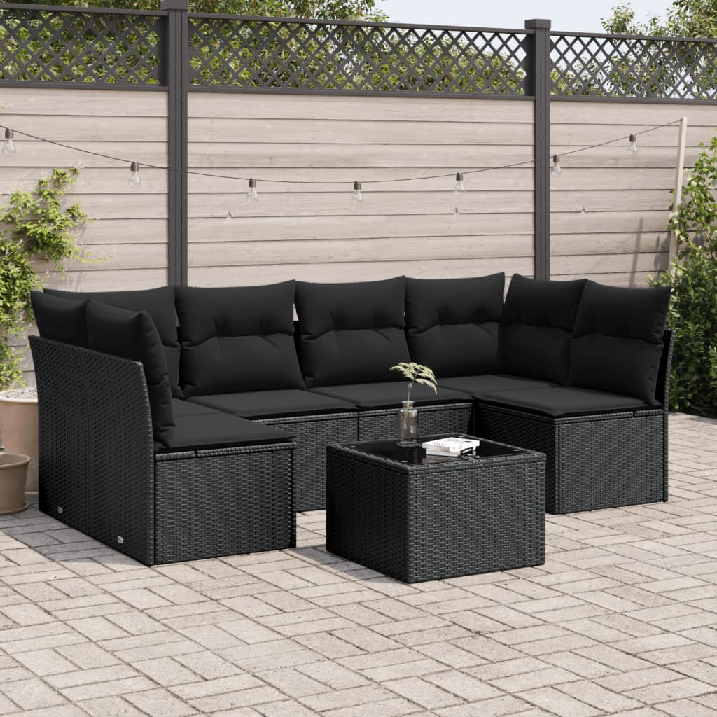vidaXL 6-delige Loungeset met kussens poly rattan zwart
