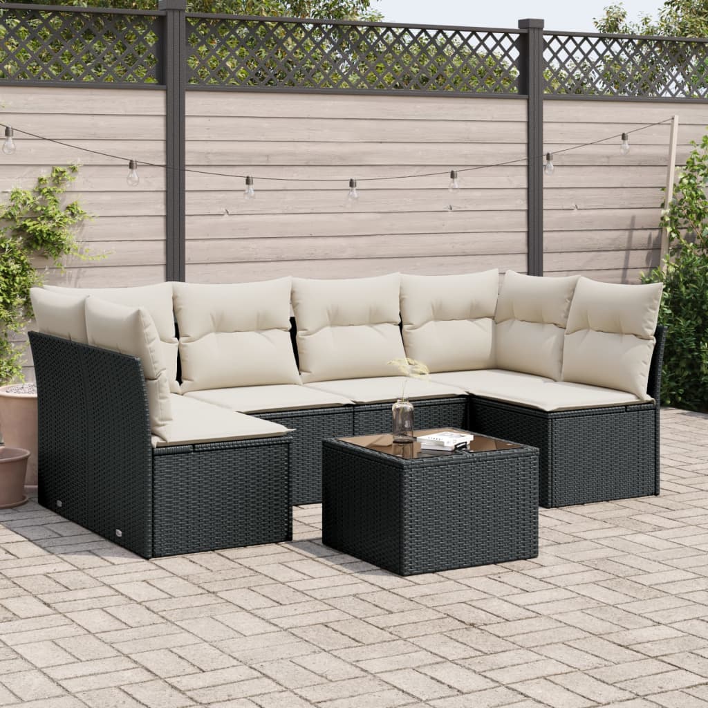 vidaXL 6-delige Loungeset met kussens poly rattan zwart