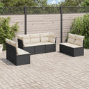 vidaXL 7-delige Loungeset met kussens poly rattan zwart
