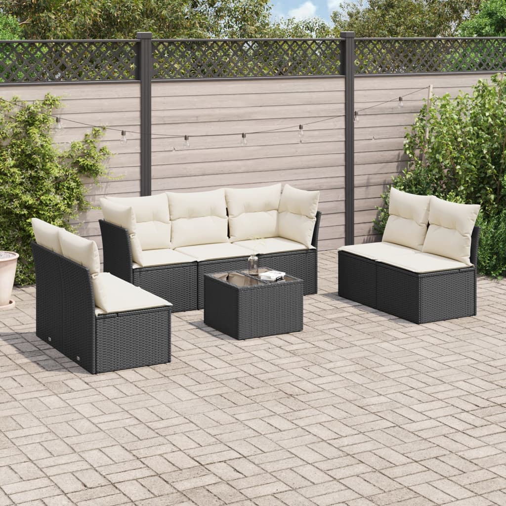 vidaXL 7-delige Loungeset met kussens poly rattan zwart