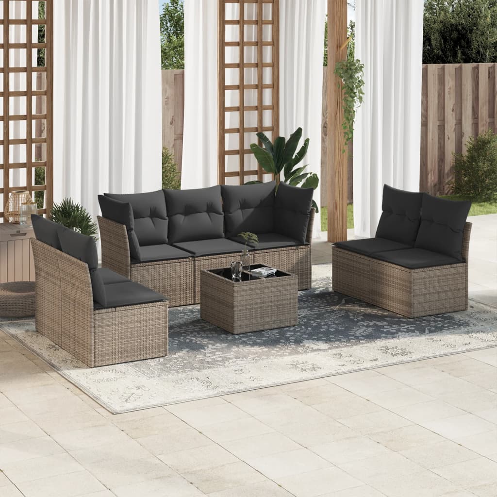 vidaXL 7-delige Loungeset met kussens poly rattan zwart