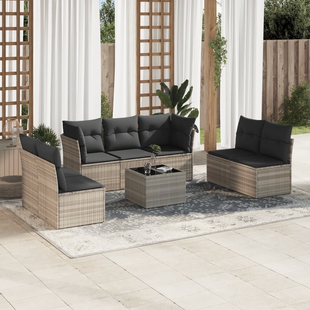 vidaXL 7-delige Loungeset met kussens poly rattan zwart
