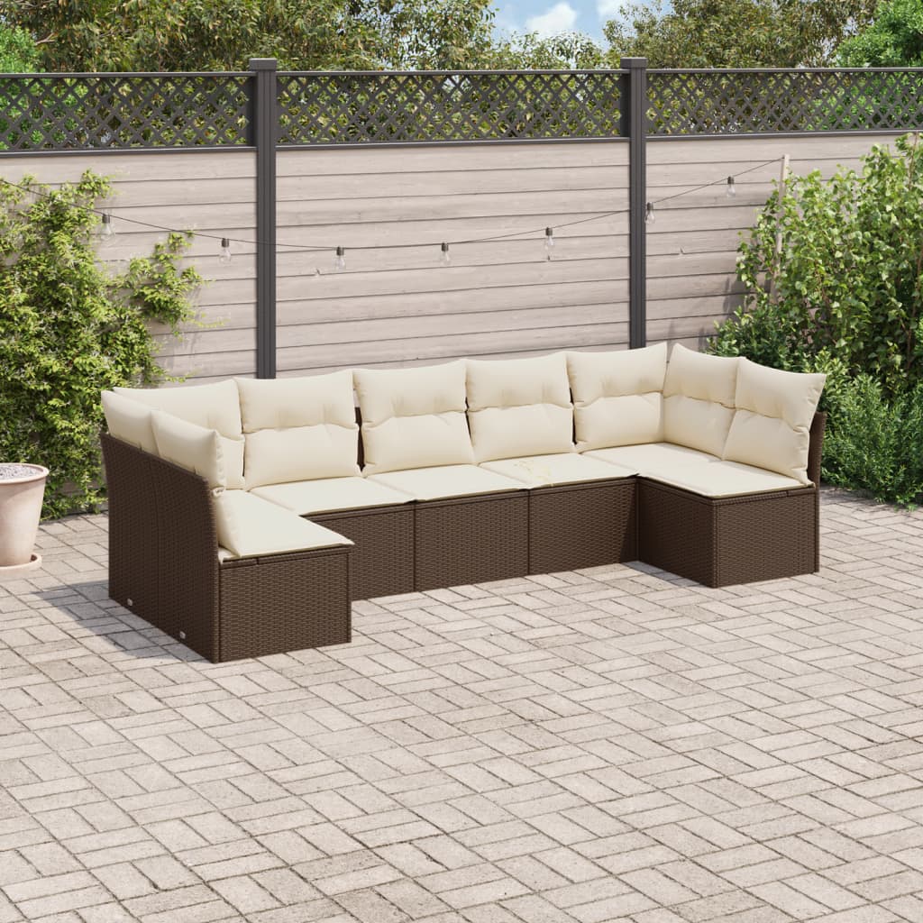 vidaXL 7-delige Loungeset met kussens poly rattan zwart