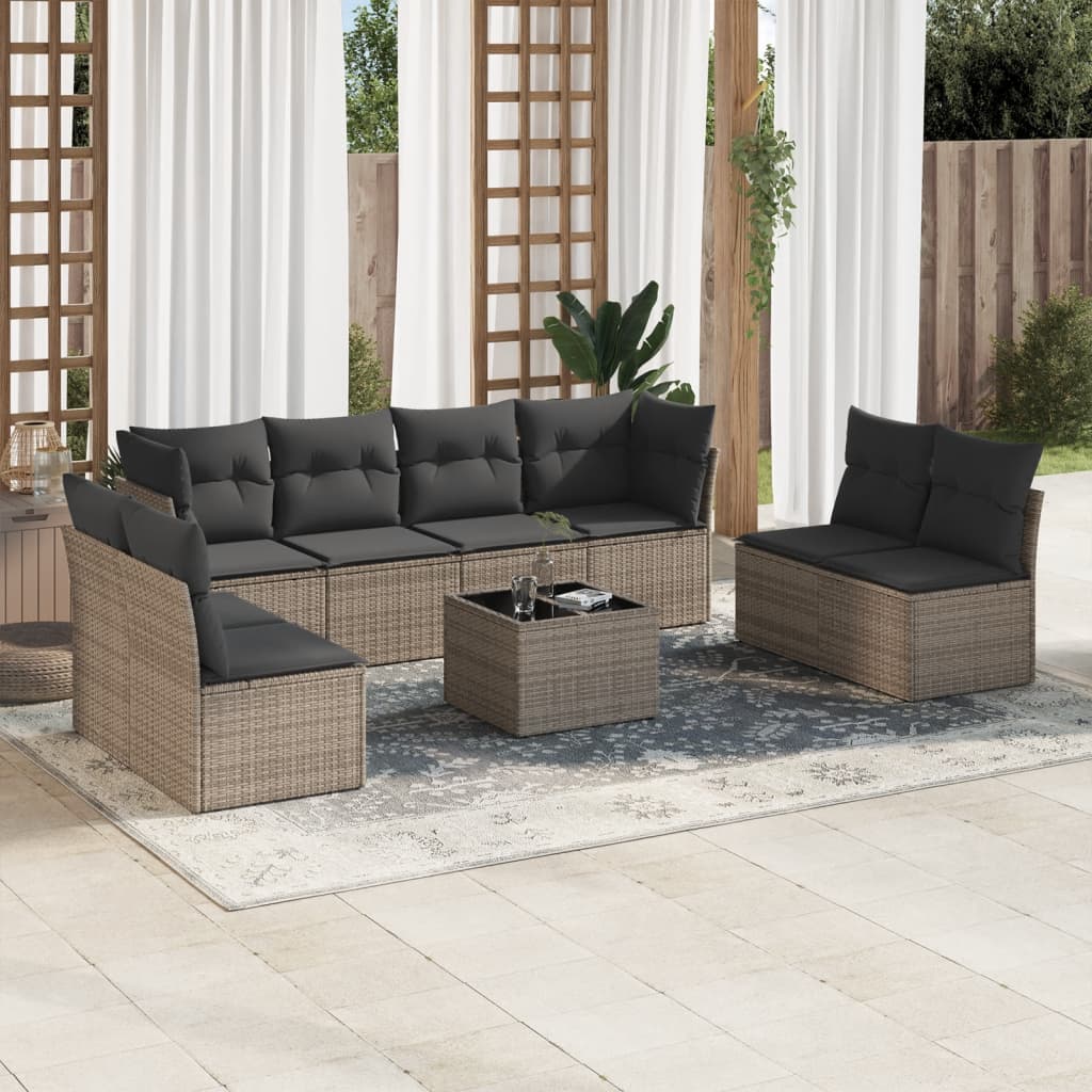 vidaXL 8-delige Loungeset met kussens poly rattan zwart