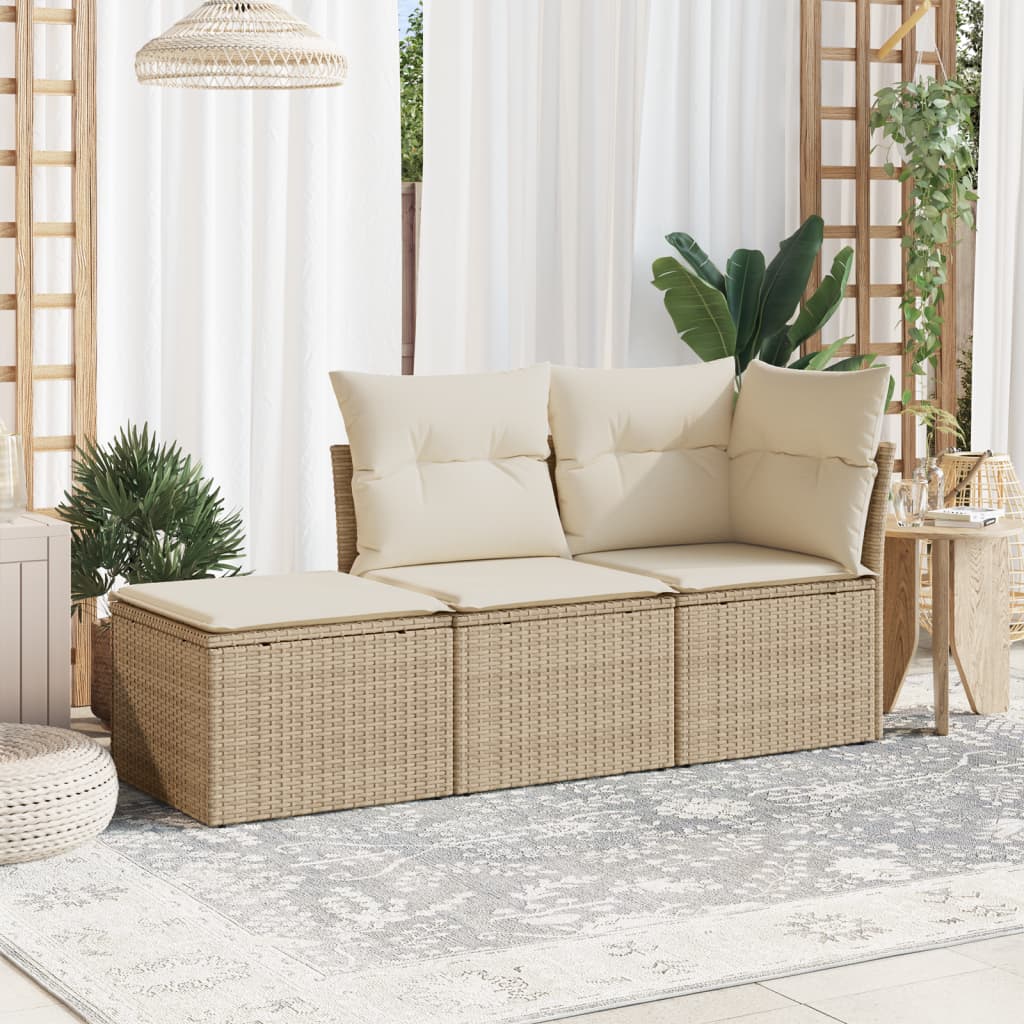 vidaXL 3-delige Loungeset met kussens poly rattan zwart