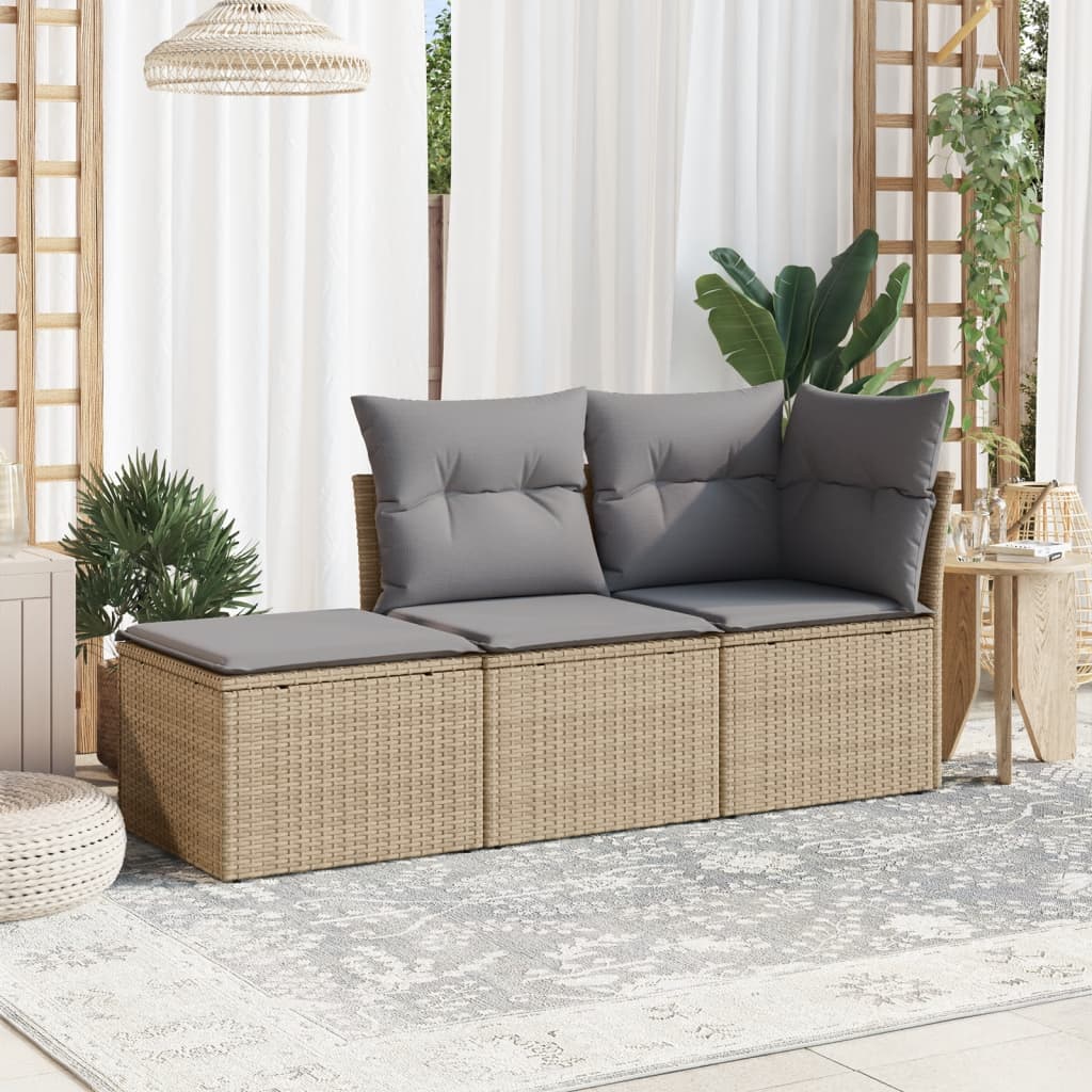 vidaXL 3-delige Loungeset met kussens poly rattan zwart