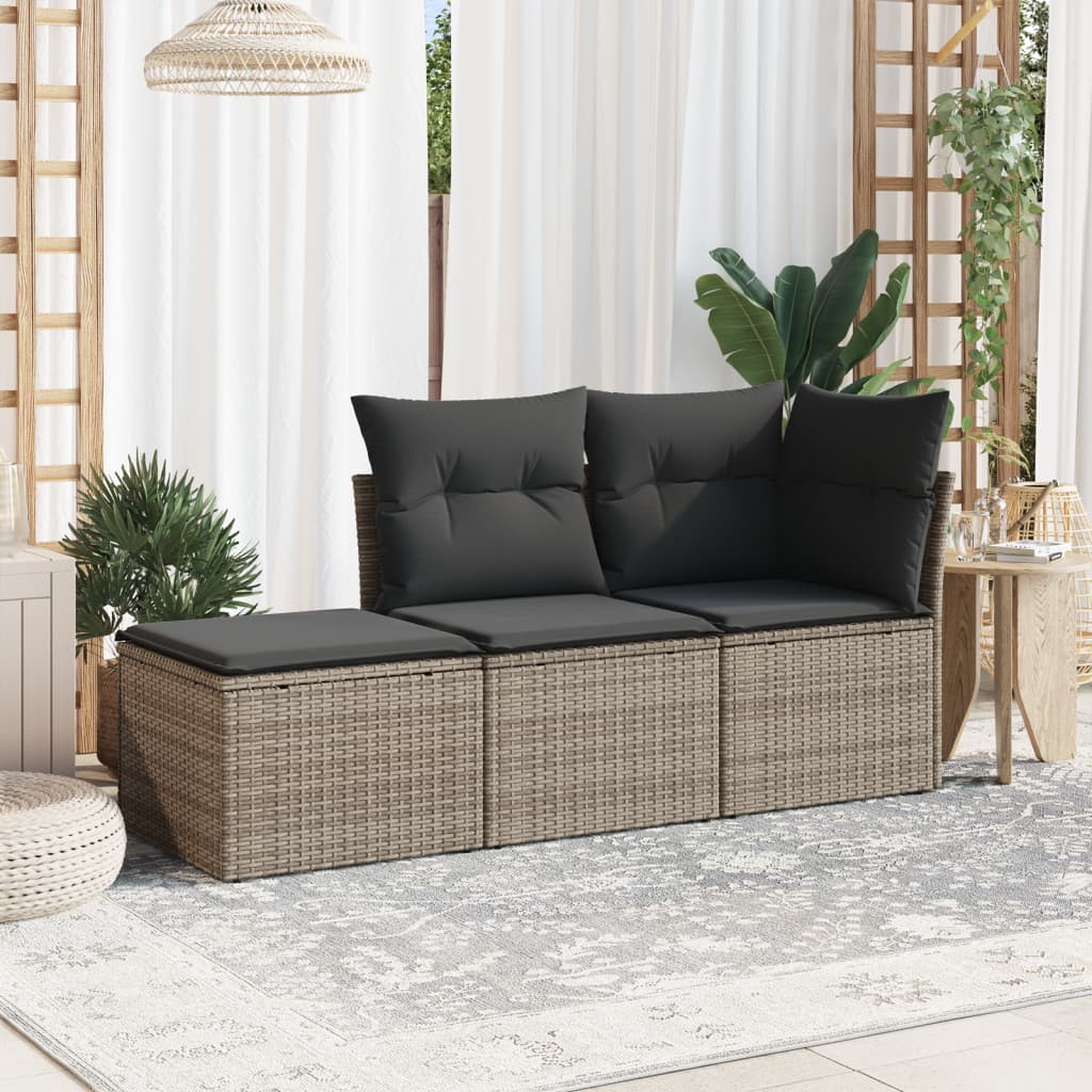 vidaXL 3-delige Loungeset met kussens poly rattan zwart