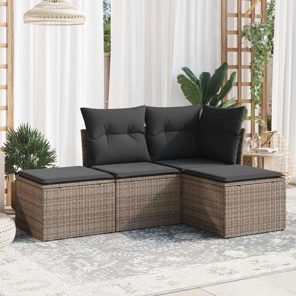 vidaXL 4-delige Loungeset met kussens poly rattan zwart