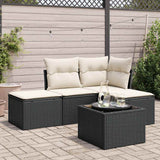 vidaXL 4-delige Loungeset met kussens poly rattan zwart