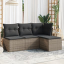 vidaXL 4-delige Loungeset met kussens poly rattan zwart