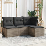 vidaXL 4-delige Loungeset met kussens poly rattan zwart