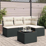 vidaXL 4-delige Loungeset met kussens poly rattan zwart